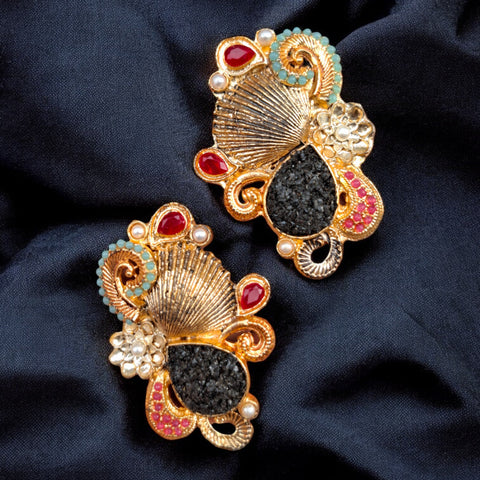 Shell Bloom Drop Earrings – Gold Tone | Party Wear Statement Jewelry
