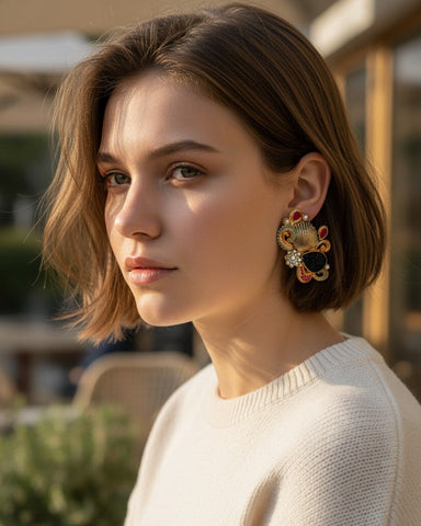 Shell Bloom Drop Earrings – Gold Tone | Ocean-Inspired Elegance