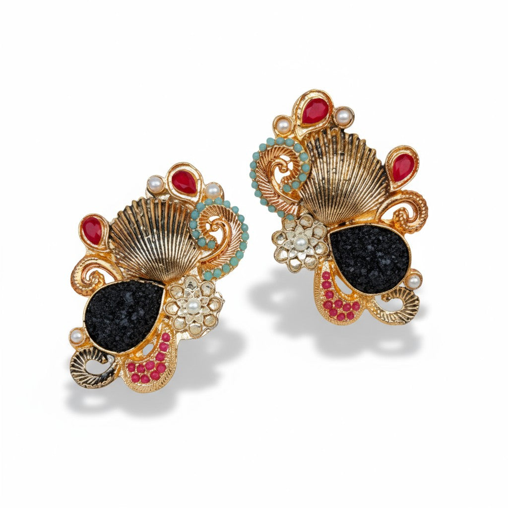 Shell Bloom Drop Earrings – Gold Tone | Ocean-Inspired Elegance