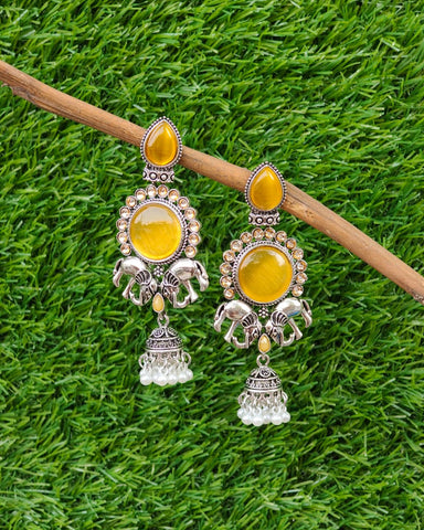 Soha Oxidized Elephant Motif Long Jhumka Earrings