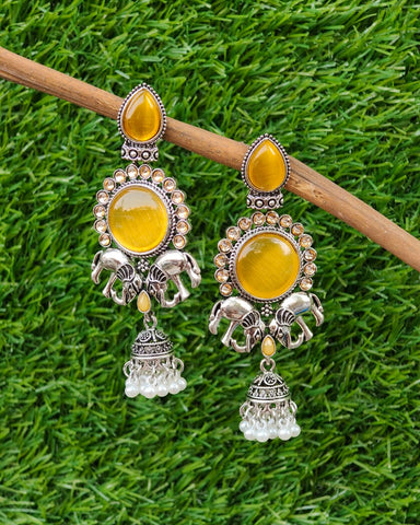 Soha Oxidized Elephant Motif Long Jhumka Earrings