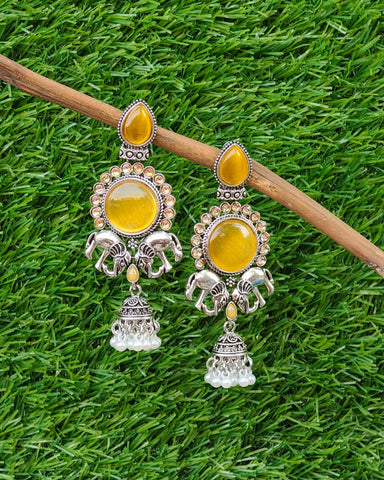 Soha Oxidized Elephant Motif Long Jhumka Earrings