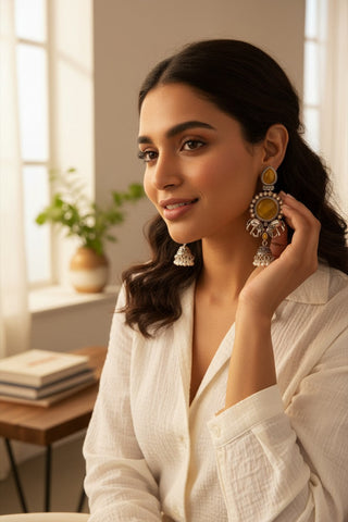 Soha Oxidized Elephant Motif Long Jhumka Earrings