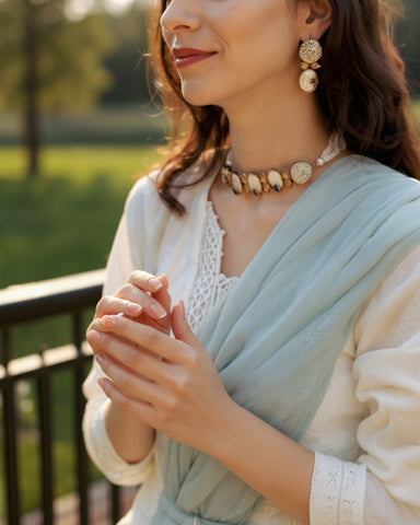 Turkish Heritage Stone-Studded Mother of Pearl Necklace Set – Earrings, Bracelet & Ring