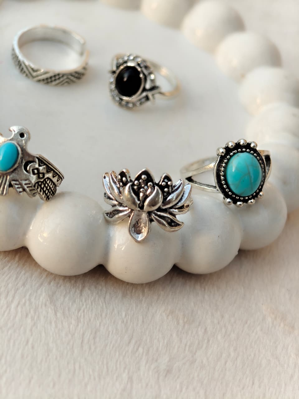 Boho floral and lotus statement rings for women