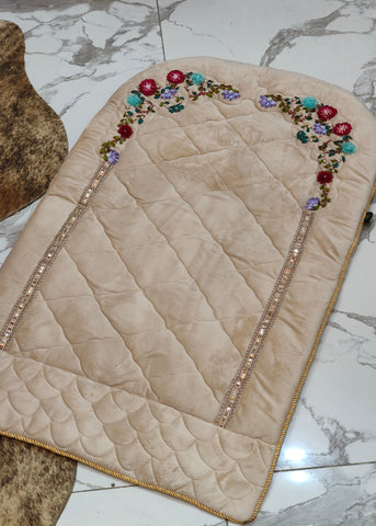 Velvet Prayer Mat Set with Hand-Embroidered Ribbon Flowers 