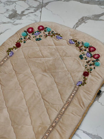 Velvet Prayer Mat Set with Hand-Embroidered Ribbon Flowers 