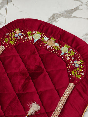 Velvet Prayer Mat Set with Hand-Embroidered Ribbon Flowers