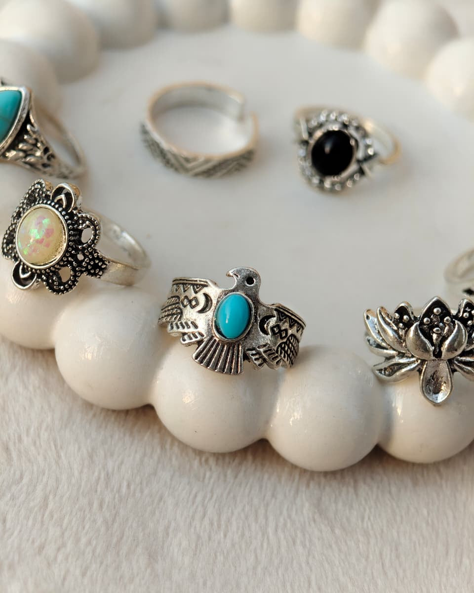 Mystic Stone Vintage Boho Turquoise & Gemstone Statement Rings for Women