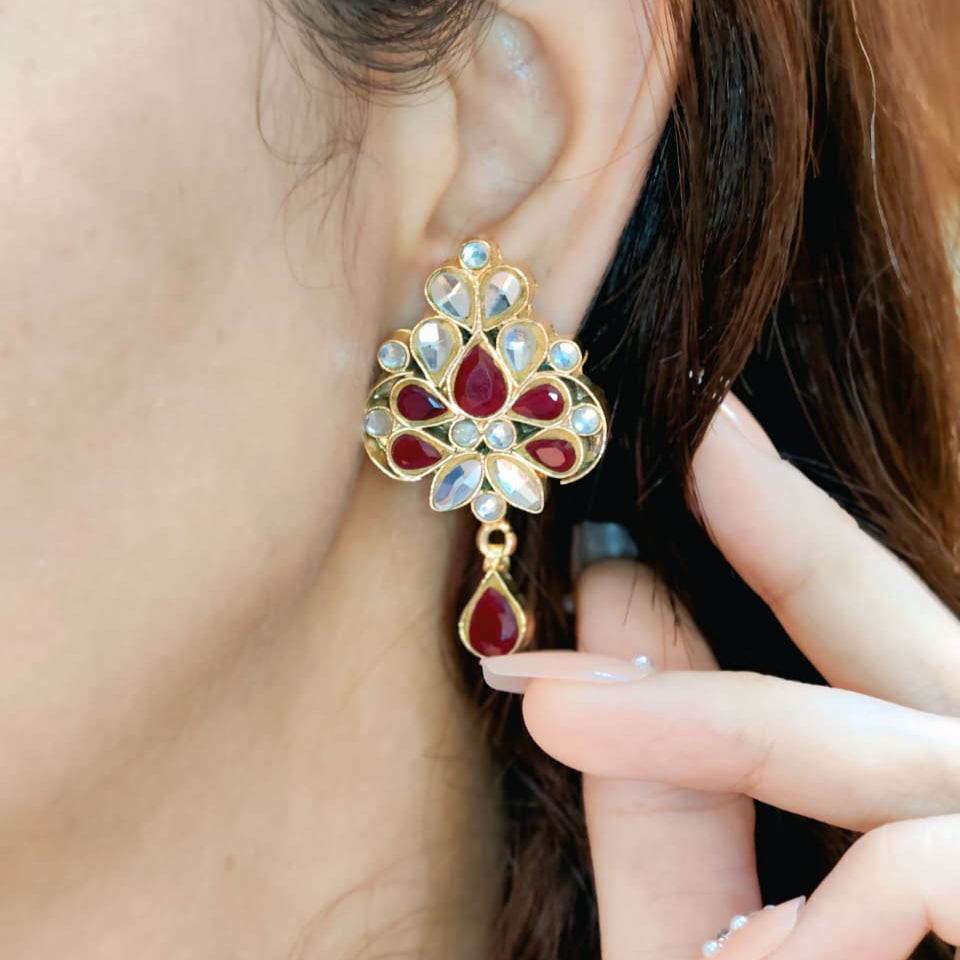Zehra Ruby Drop Kundan Earrings