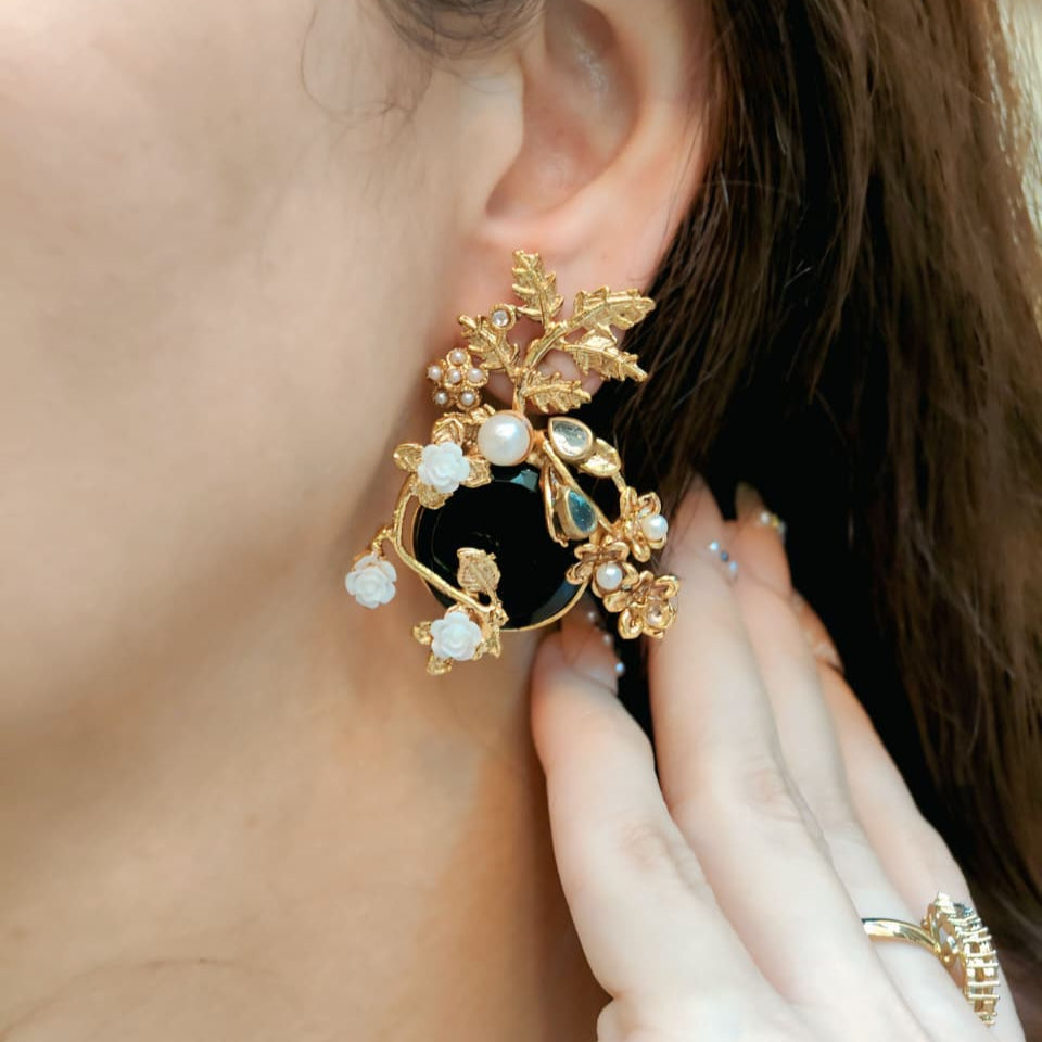 Turkish Floral Stone Earrings – Elegant Bridal & Party Wear