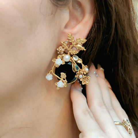 Turkish Floral Stone Earrings – Elegant Bridal & Party Wear