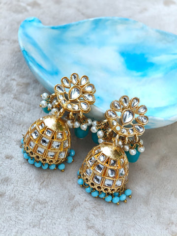 Nazneen Kundan Choker Set with Jhumka – Royal Blue & Turquoise Bridal Jewelry | Wedding Set Pakistan