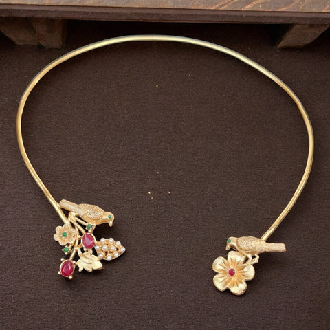 Gold hansli necklace with bird motif handmade statement choker Pakista