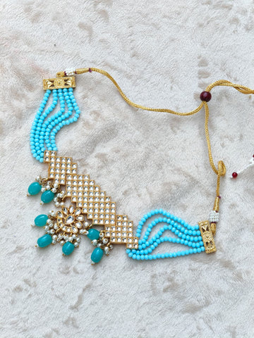 Nazneen Kundan Choker Set with Jhumka – Royal Blue & Turquoise Bridal Jewelry | Wedding Set Pakistan