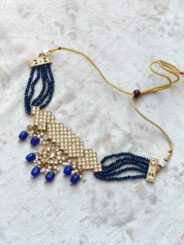 Nazneen Kundan Choker Set with Jhumka – Royal Blue & Turquoise Bridal Jewelry | Wedding Set Pakistan