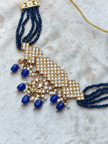 Nazneen Kundan Choker Set with Jhumka – Royal Blue & Turquoise Bridal Jewelry | Wedding Set Pakistan