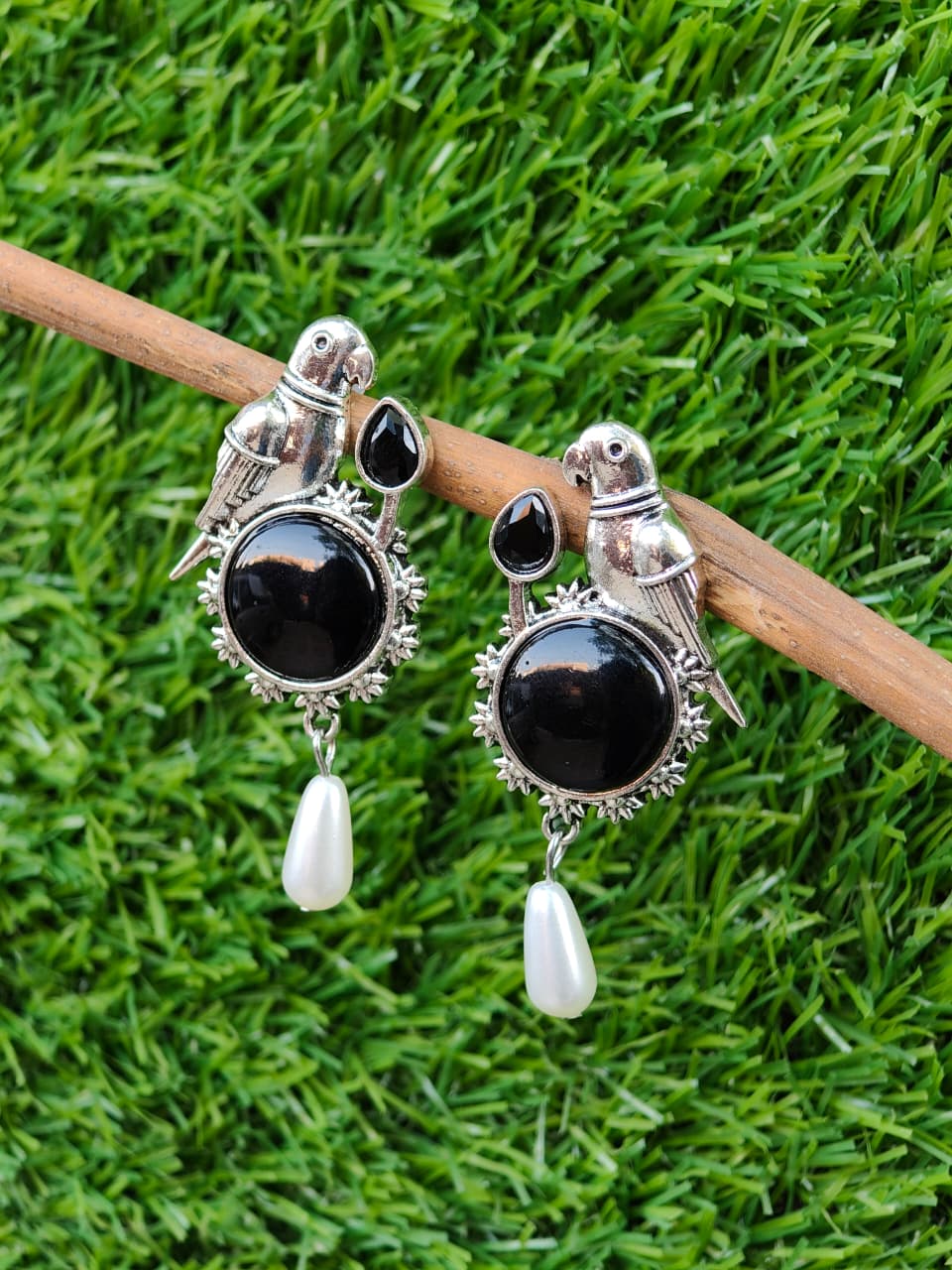 oxidized-silver-parrot-earrings