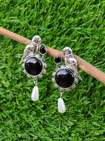 oxidized-silver-parrot-earrings