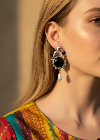 oxidized-silver-parrot-earrings