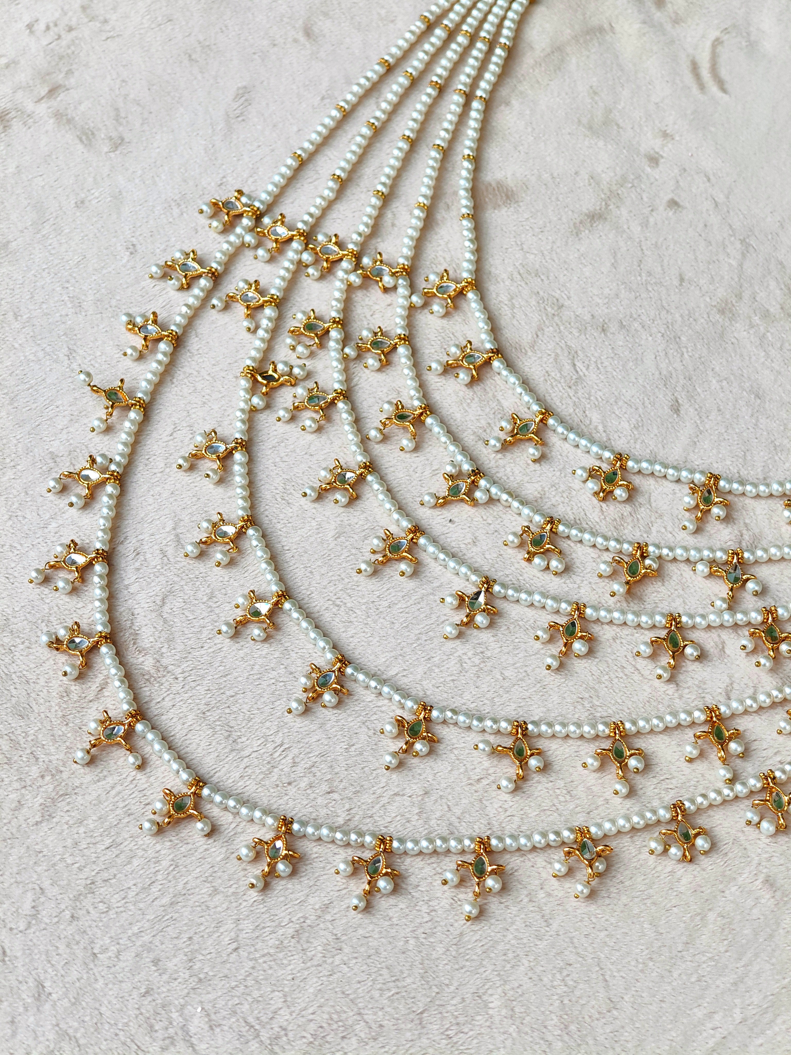 5 layered kundan rani haar pearl necklace bridal jewelry Pakistan