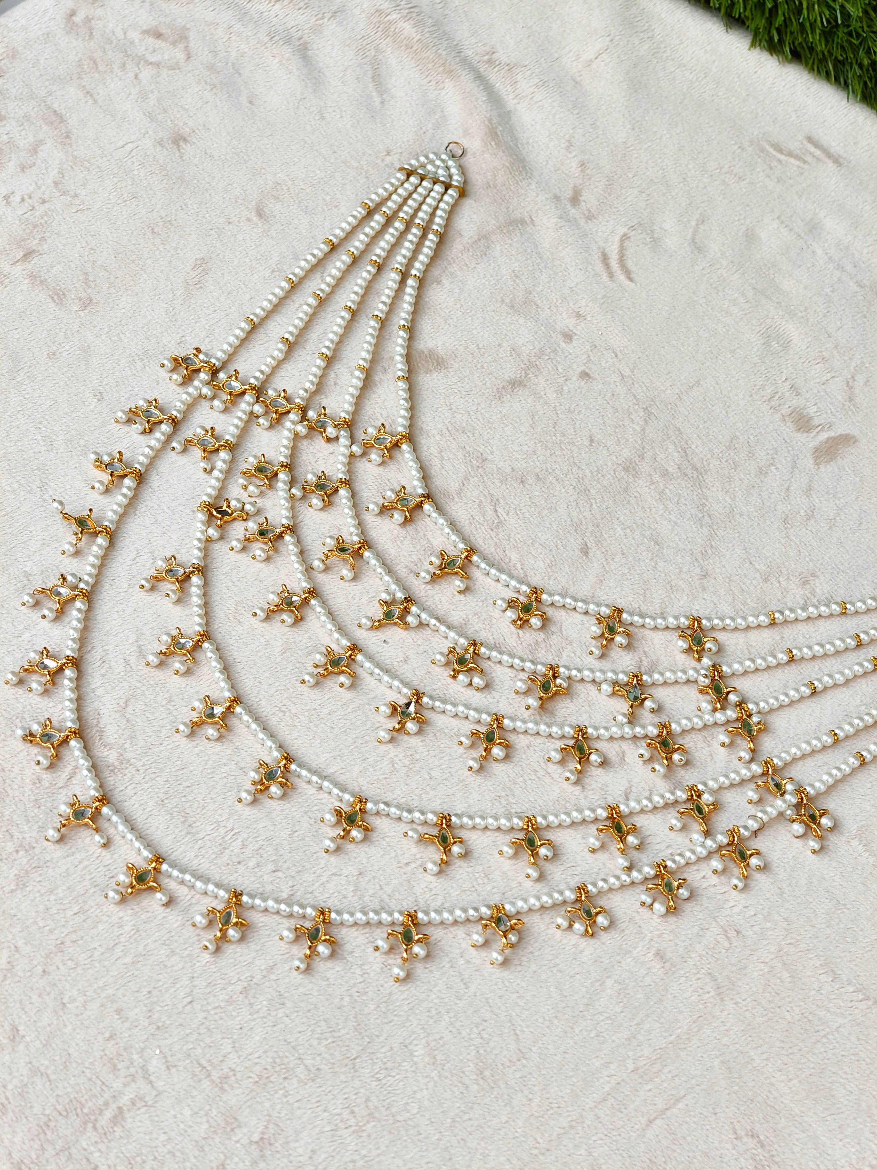 5 layered kundan rani haar pearl necklace bridal jewelry Pakistan