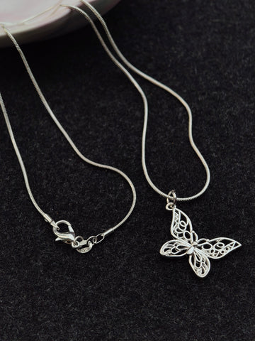 Filigree Butterfly 925 Sterling Silver Necklace