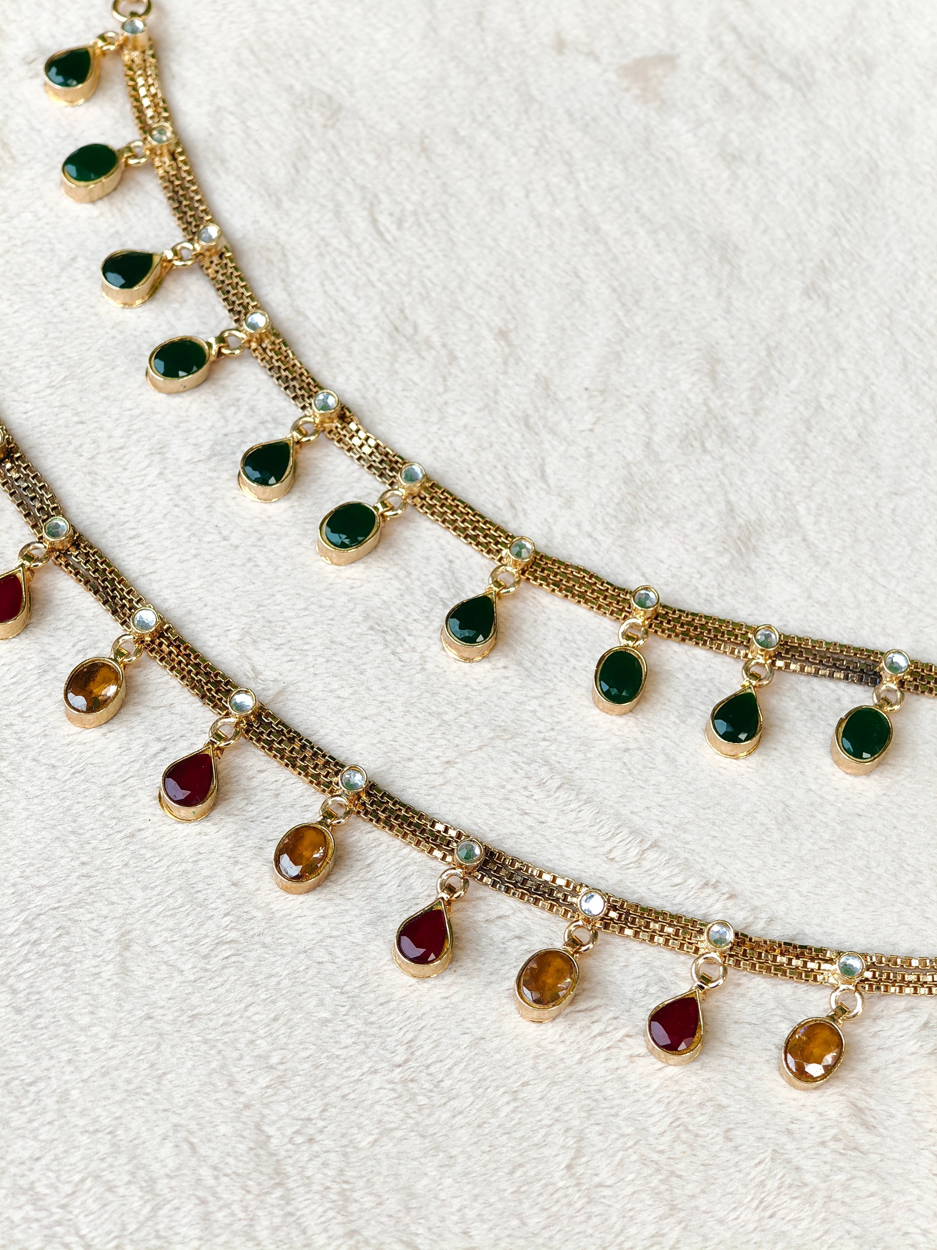 Zara Gemstone Drop Payal | Gold Tone Anklet with Zircon | Marjan Collections