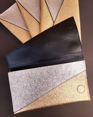 Vintage Metallic Gold & Silver Clutch – Envelope Evening Bag – Asymmetrical Purse with Magnetic Lock