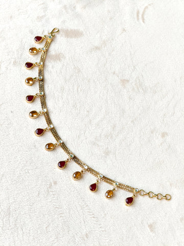 Zara Gemstone Drop Payal | Gold Tone Anklet with Zircon 
