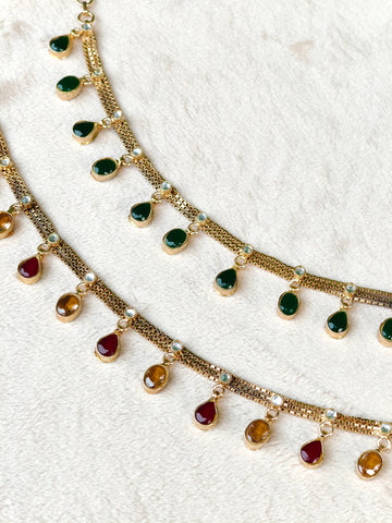 Zara Gemstone Drop Payal | Gold Tone Anklet with Zircon | Marjan Collections