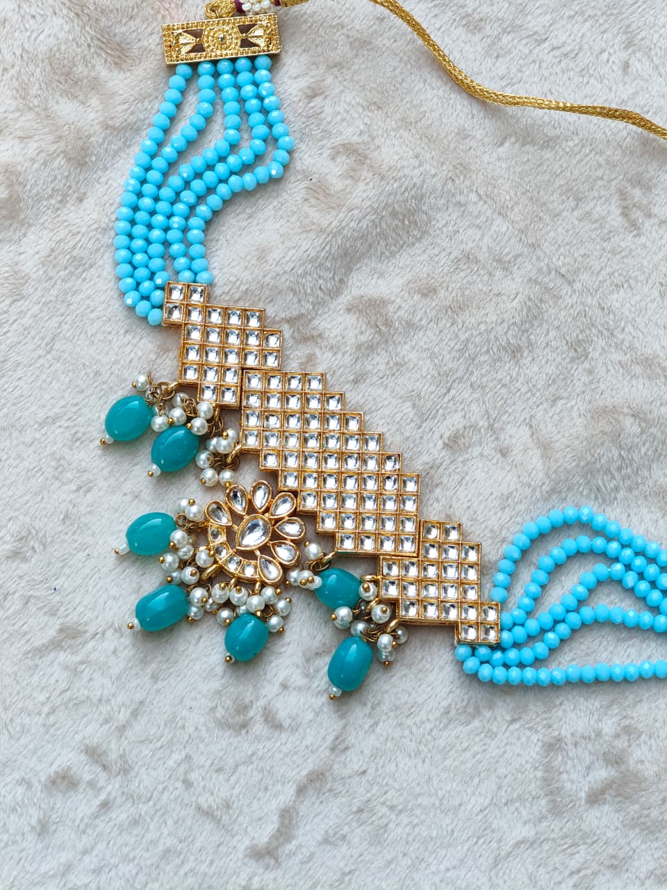 Nazneen Kundan Choker Set with Jhumka – Royal Blue & Turquoise Bridal Jewelry | Wedding Set Pakistan