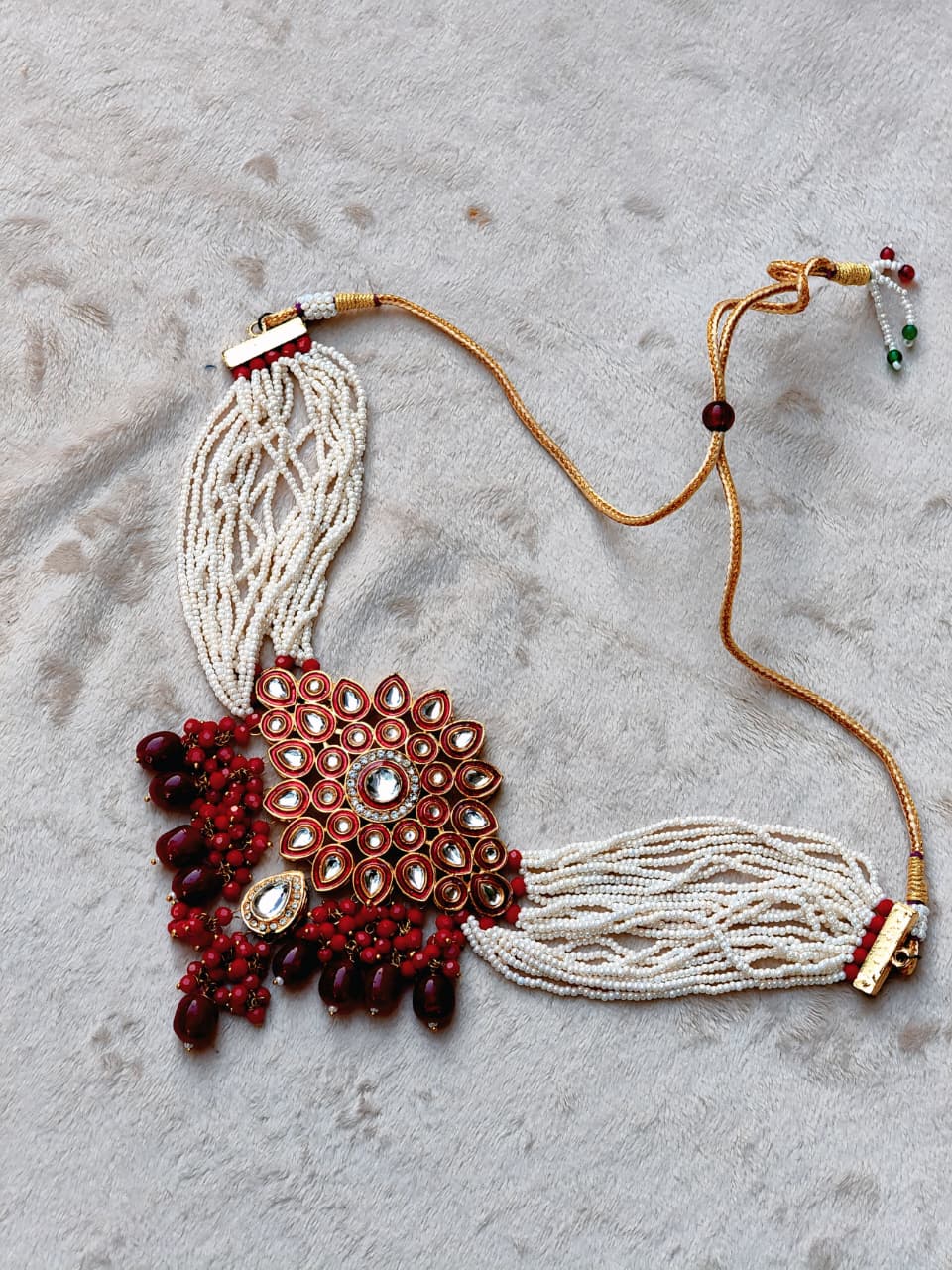 Ruby kundan bridal mala set with pearl necklace Pakistan wedding jewelry
