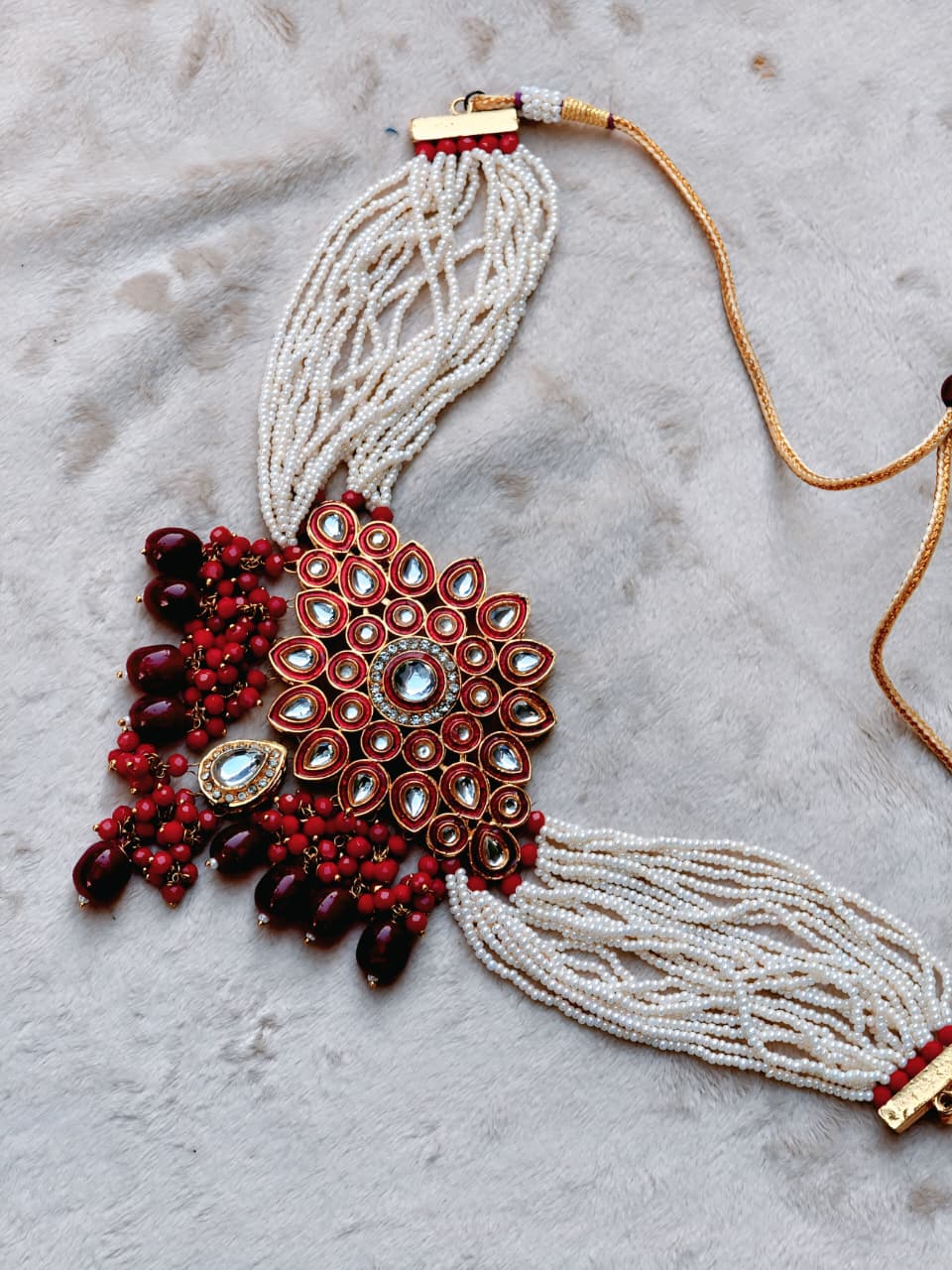 Ruby kundan bridal mala set with pearl necklace Pakistan wedding jewelry