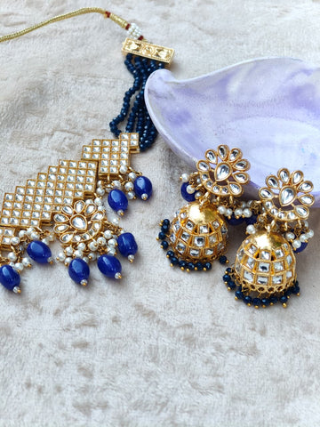 Nazneen Kundan Choker Set with Jhumka – Royal Blue & Turquoise Bridal Jewelry | Wedding Set Pakistan